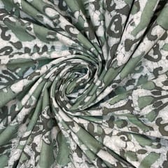 Green Colour Cotton Cambric Dabu Printed Fabric