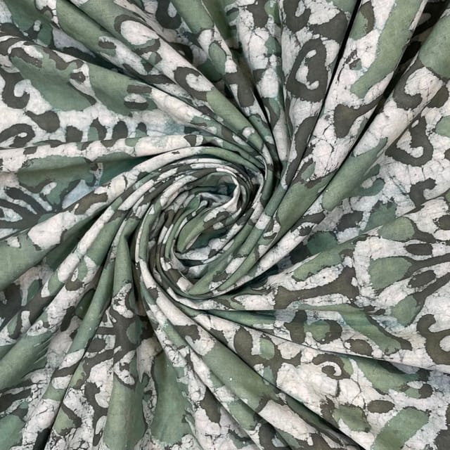 Green Colour Cotton Cambric Dabu Printed Fabric