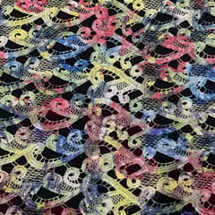 Multi Colour Net Print with Cutwork Embroidered Fabric