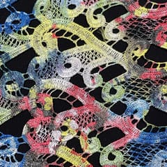 Multi Colour Net Print with Cutwork Embroidered Fabric