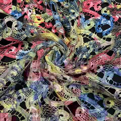 Multi Colour Net Print with Cutwork Embroidered Fabric