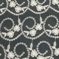 White Colour Net Embroidered Fabric
