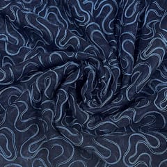 Navy Blue Colour Net Embroidered Fabric