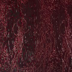 Maroon Colour Net Embroidered Fabric