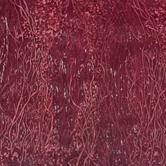 Maroon Colour Net Embroidered Fabric