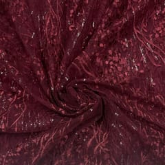 Maroon Colour Net Embroidered Fabric