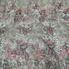 Pink Colour Net Embroidered Fabric