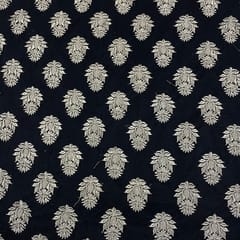 Black Colour Net Embroidered Fabric