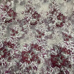 Maroon Colour Net Embroidered Fabric