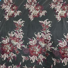 Maroon Colour Net Embroidered Fabric