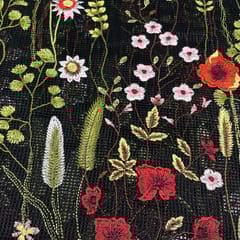 Black Colour Net Embroidered Fabric