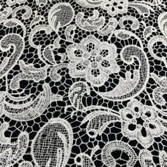 White Colour Prada Net Cutwork Embroidered Fabric