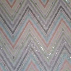 Multi Colour Net Embroidered Fabric