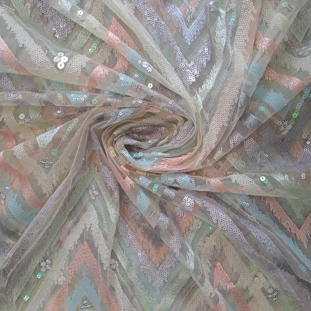 Multi Colour Net Embroidered Fabric