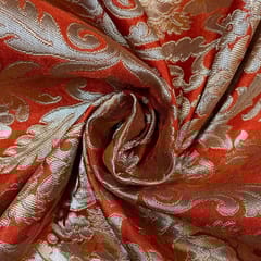 Orange Colour Pure Brocade Fabric