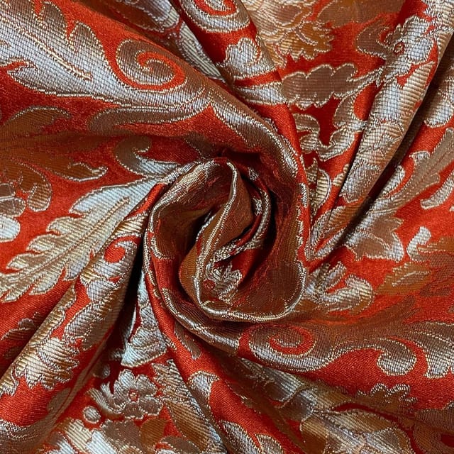 Orange Colour Pure Brocade Fabric