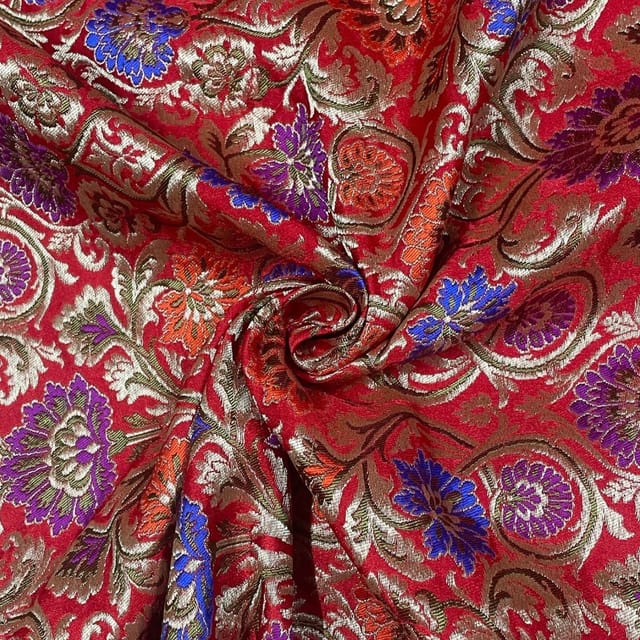 Red Colour Pure Brocade Fabric