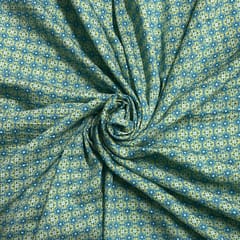 Teal Blue Colour Cotton Silk Printed Fabric