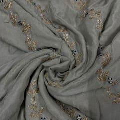 Grey Colour Chiffon Embroidered Fabric