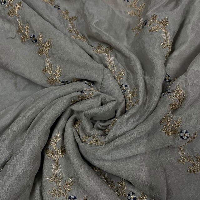 Grey Colour Chiffon Embroidered Fabric