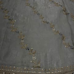Grey Colour Chiffon Embroidered Fabric