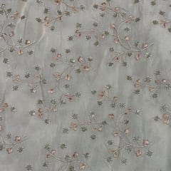 Light Peach Colour Chiffon Embroidered Fabric