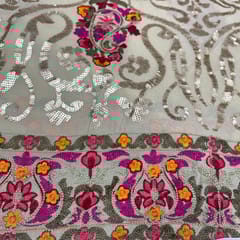 Peach Colour Chiffon Embroidered Fabric