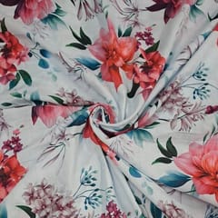 Sky Blue Colour Cotton Linen Printed Fabric