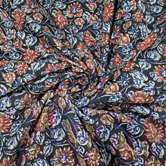 Black Colour Cambric Cotton Kalamkari Printed Fabric