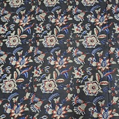 Black Colour Cambric Cotton Kalamkari Printed Fabric
