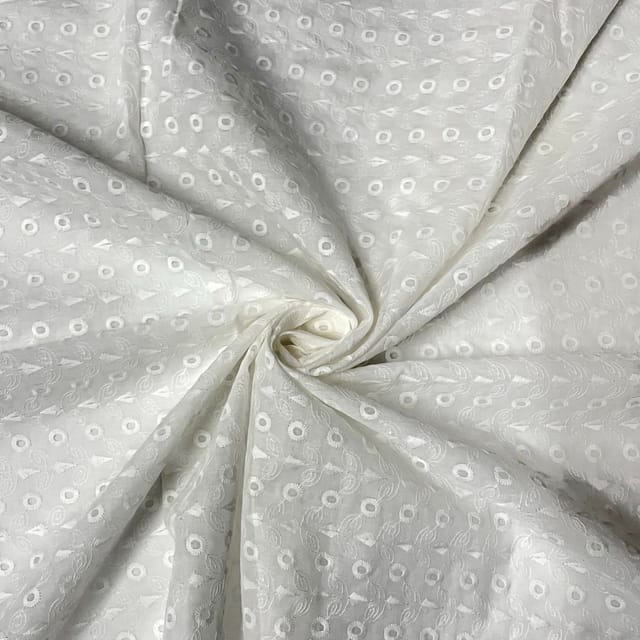 White Colour Cotton Chikan Fabric