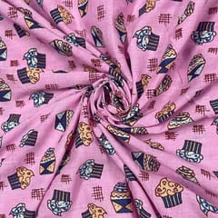 Pink Colour Cotton Voil Printed Fabric