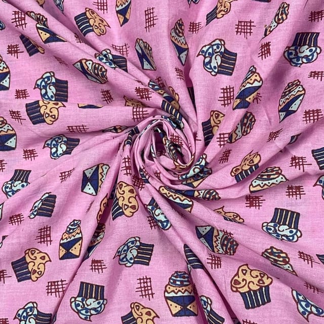 Pink Colour Cotton Voil Printed Fabric