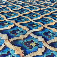 Blue Colour Semi Chanderi Printed Fabric