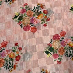 Peach Colour Pure Silk Checknet Printed Fabric
