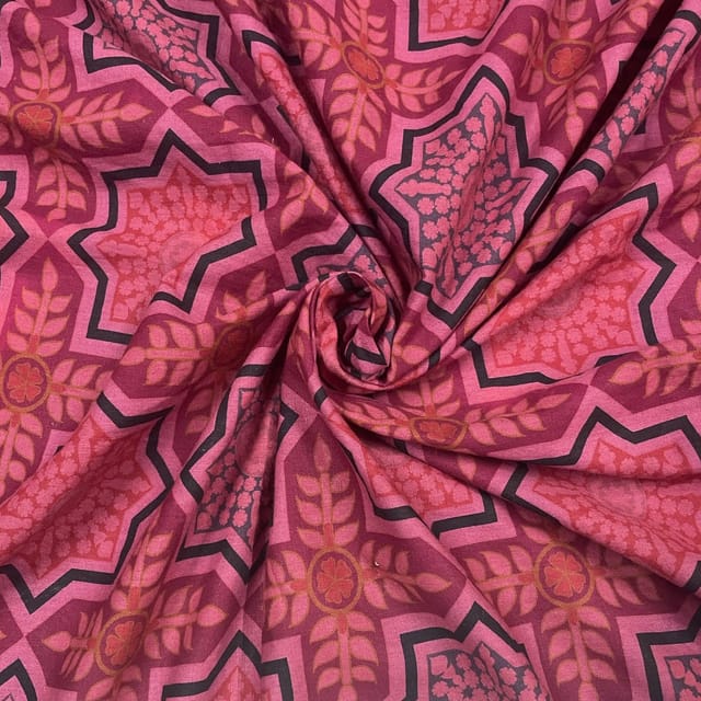Pink Colour Pure Matka Silk Printed Fabric
