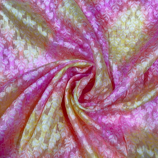 Yellow Colour Pure Chanderi Silk Self Printed Fabric