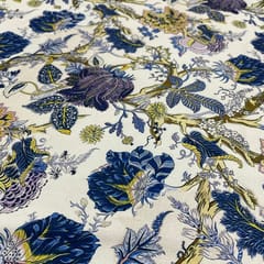 White Colour Crepe Printed Fabric