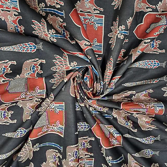 Black Colour Cotton Cambric Printed Fabric
