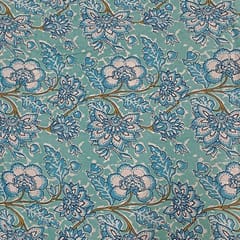Sea Blue Colour Cotton Cambric Printed Fabric