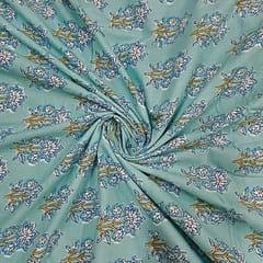 Sea Blue Colour Cotton Cambric Printed Fabric