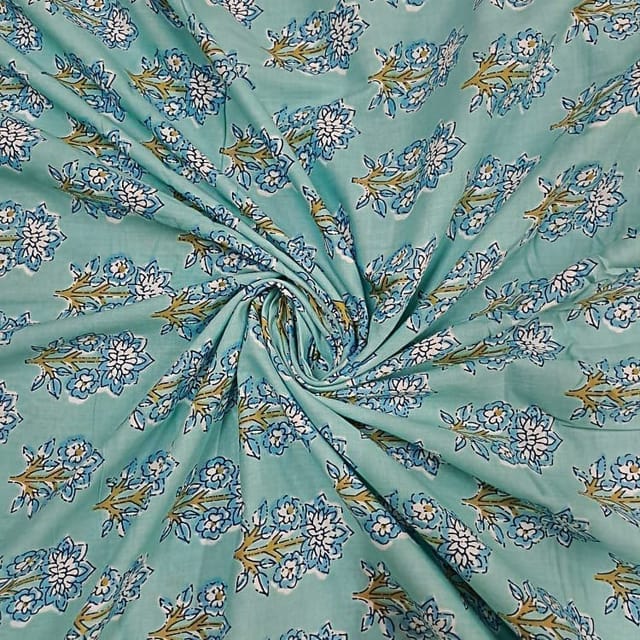 Sea Blue Colour Cotton Cambric Printed Fabric