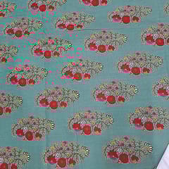 Sea Green Colour Cotton Cambric Printed Fabric