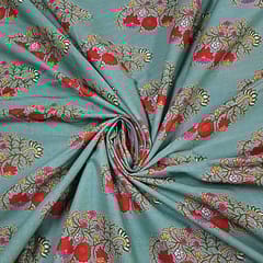 Sea Green Colour Cotton Cambric Printed Fabric