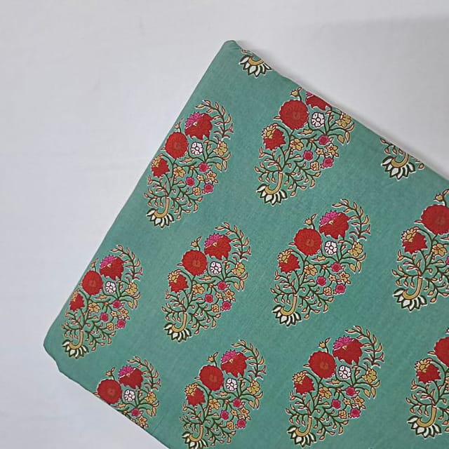 Sea Green Colour Cotton Cambric Printed Fabric