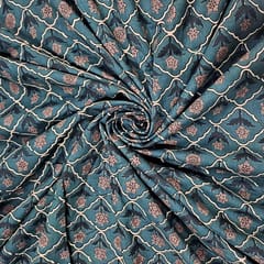 Peacock Blue Colour Cotton Cambric Printed Fabric