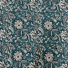 Peacock Blue Colour Cotton Cambric Printed Fabric