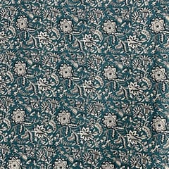 Peacock Blue Colour Cotton Cambric Printed Fabric
