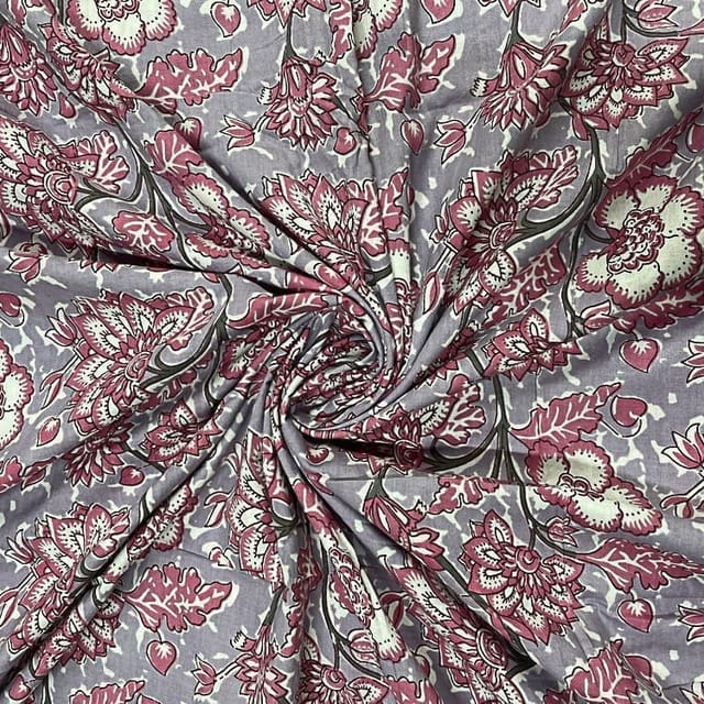 Lavender Colour Cotton Cambric Printed Fabric