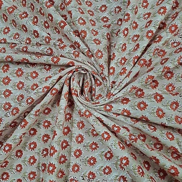 Peach Colour Cotton Cambric Printed Fabric